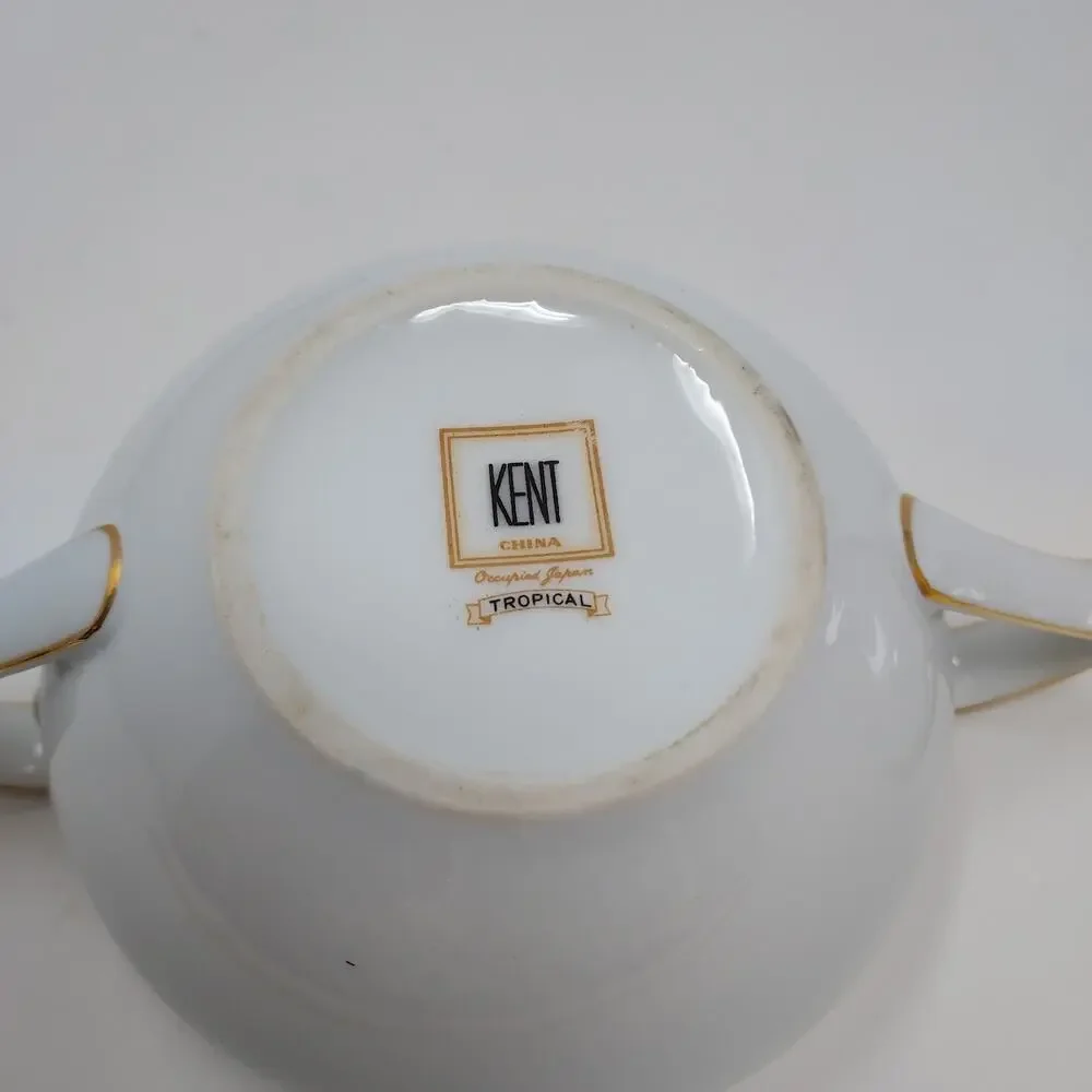 Kent Tropical Pattern Sugar Bowl Lid Creamer Set Occupied Japan Vintage 1950